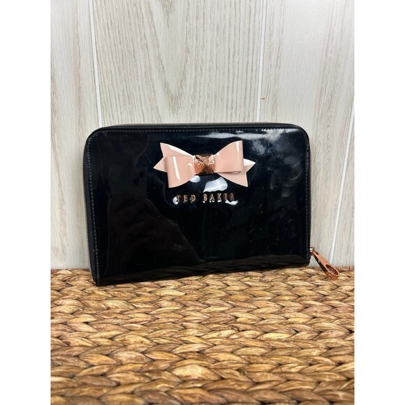 Ted Baker London Black Synthetic Zip Pink Bow Clutch Bag - Picture 1 of 5